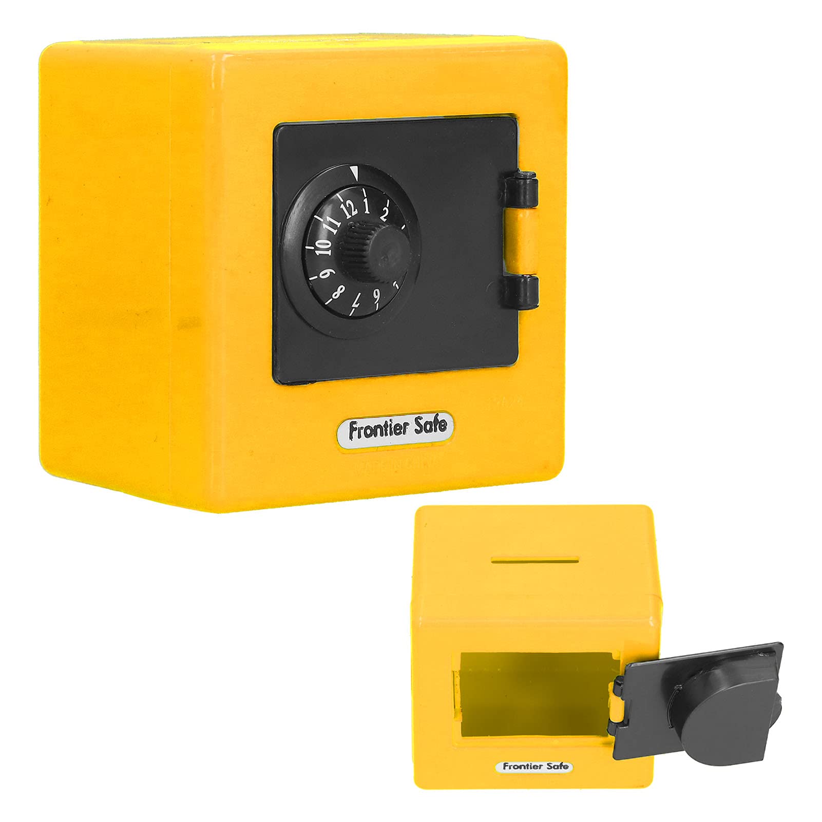 Mini Kids Safe Box, 3.7 X 3.7 X 1.77in Money Storage Case Simulation Safe Box Coded Lock Coin Cash Saving Box Personal Safe Lock Box for Kids(Yellow)