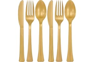 AMSCAN Assorted Gold Plastic Cutlery (Pack of 24) - Elegant, Durable & Disposable Party Supplies for Every Occasion