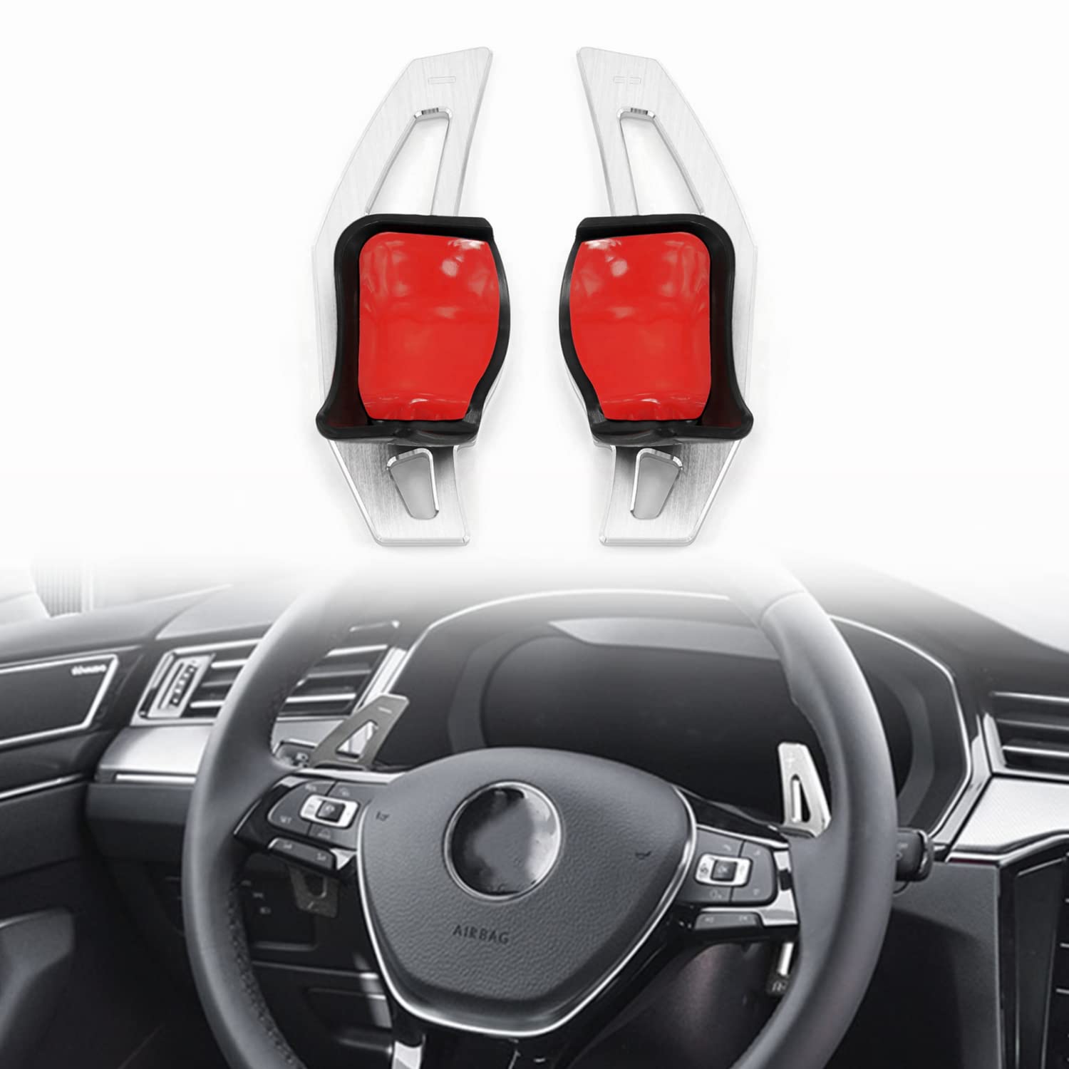 Heinmo 2PCS Aluminum material Steering Wheel Shift Paddle Shift Extension for Golf5 Golf6 Scirocco Eos PasatCC silver black(silver)