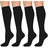 YEJIMONG Knee High Socks for Women – 4 Pairs Solid & Striped Color Cotton Long Socks, Size 6-10