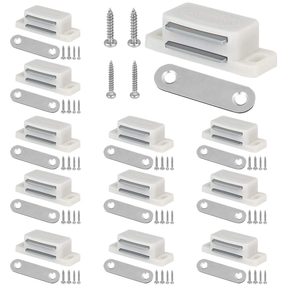 XAVSWRDE 12 PCS Magnetic Cabinet Door Catch Heavy Duty Magnet Cabinet Latches Small Kitchen Cupboard Latch with Screws for Wardrobe Magnets Door Closers Magnet Closure, 5 kg Pull Strength, White
