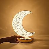 SupBri Crescent Moon Lamp, Ramadan Decor, Crystal-Like Shell | 3Color Modes &amp; Touch Control, Cute Night Light for Kids Girls Bedroom, Christmas Decorations