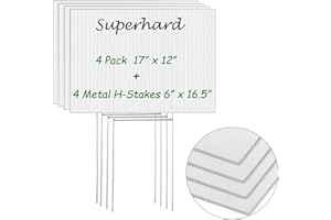 ARTCOCHAN Blank Yard Signs with Stakes, 4 Pack 17 x 12 inches White Plastic Custom Yard Sign for Birthday, Garage Sale Signs, Rent, Guidepost Decorations, Blank Lawn Signs With Stakes