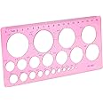LOKUNN Circle Template for Drawing, Pink Ruler Quilling Tool, Round Hole Ruler Tool, Multi-Function Round Plastic Geometric Stencil Rulers Drawing Set for Studying, Designing, Office
