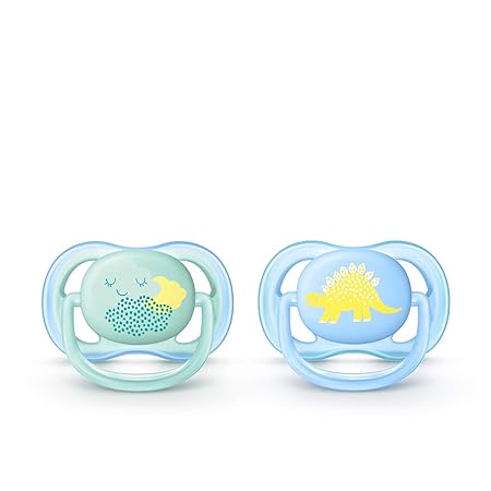 Philips Avent Ultra Air Pacifier for Boy, 0-6 Months, Blue/Green Fashion Decos, 2 Pack, SCF344/20