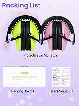 Dr.meter Ear Defenders Kids Noise Reducing Ear Muffs 27.4 dB Green Pink view 8