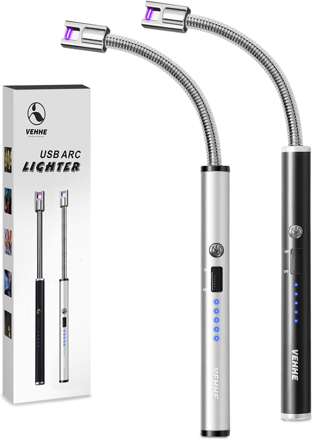 VEHHE Candle Lighter, 2 Pack Rechargeable Electric Lighter with LED