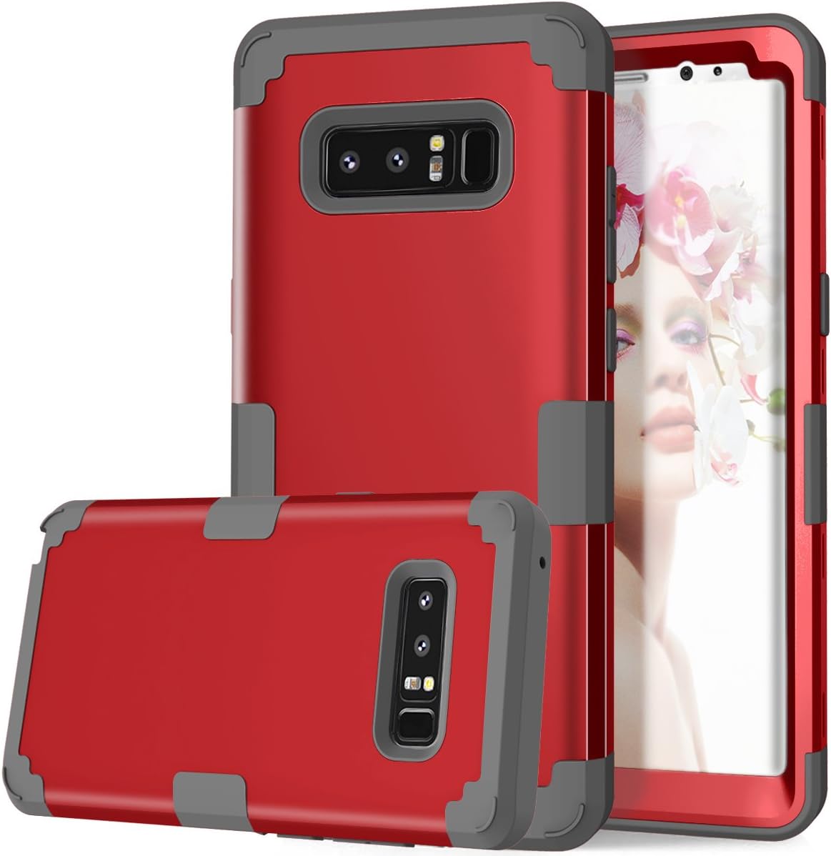 Galaxy Note 8 Case, Asstar 3 in 1 [Soft Silicone+ Hard PC] Shockproof Hybrid High Impact Full Body Heavy Duty Protective Cover for Samsung Galaxy Note 8 2017 (Red+Grey)