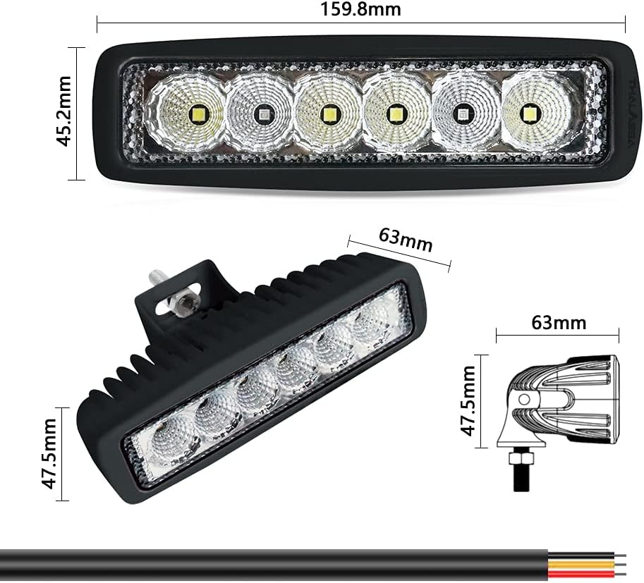 Waterproof 12/24V Marine LED Spreader Flood Deck Light Dual Color (Blue & White) Dock Lights 6.3 Inch Length for Boat IP67 DC 10~32V Led Bar for Yacht T-Top Pontoon Ship Vessel, Black Housing, 2 Pack: Automotive