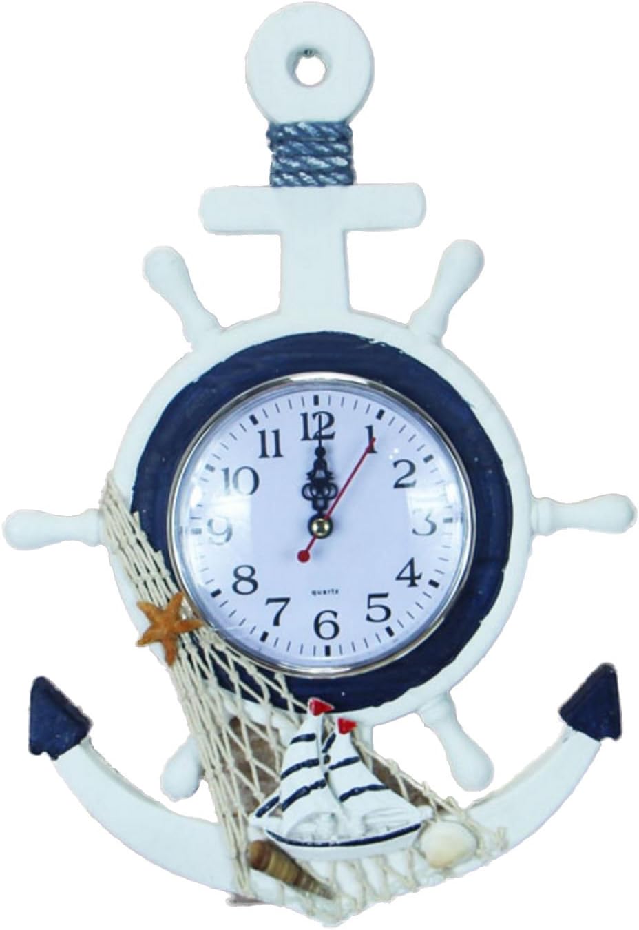 BlueCraft Nautical Designed Wall Clock with Wall Hook Ocean Taste of Marine Mediterranean (Yacht w/net)