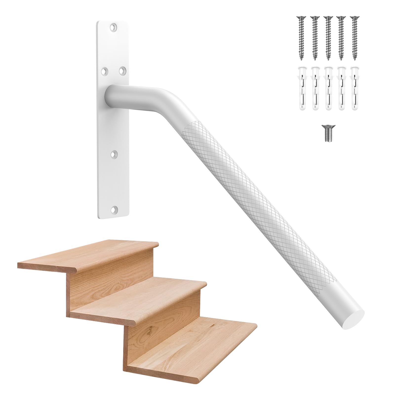 Photo 1 of 16 Inch White Stair Handrails for 1-3 Steps, Munzong Anti-Slip SUS304 Stainless Steel Hand Rail for Stairs, Knurled Safety Grab Bar for Outdoor Garage Porch Entry Interior Exterior Stairway-1.25” Tube