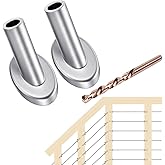 [Patent Design] CKE 40 Pack 45 Degree T316 Marine Grade Stainless Steel Angle Beveled Protector Sleeves Wood Post Protector for 1/8" Wire Rope Cable Railing, Come with a Free Drill Bit