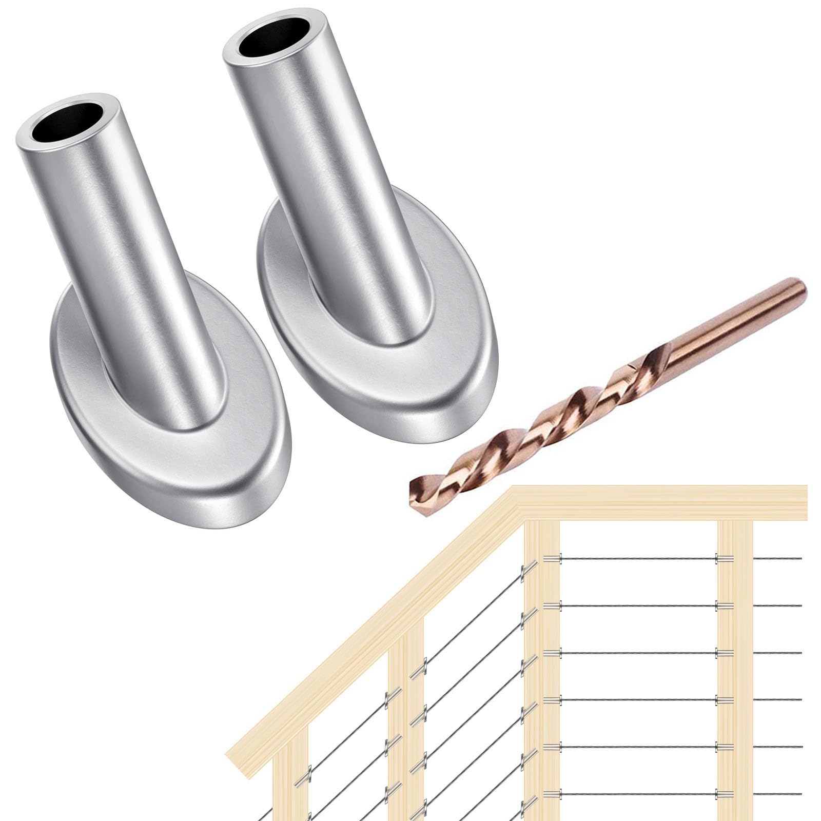 Photo 1 of [Patent Design] CKE 40 Pack 45 Degree T316 Marine Grade Stainless Steel Angle Beveled Protector Sleeves Wood Post Protector for 1/8" Wire Rope Cable Railing, Come with a Free Drill Bit