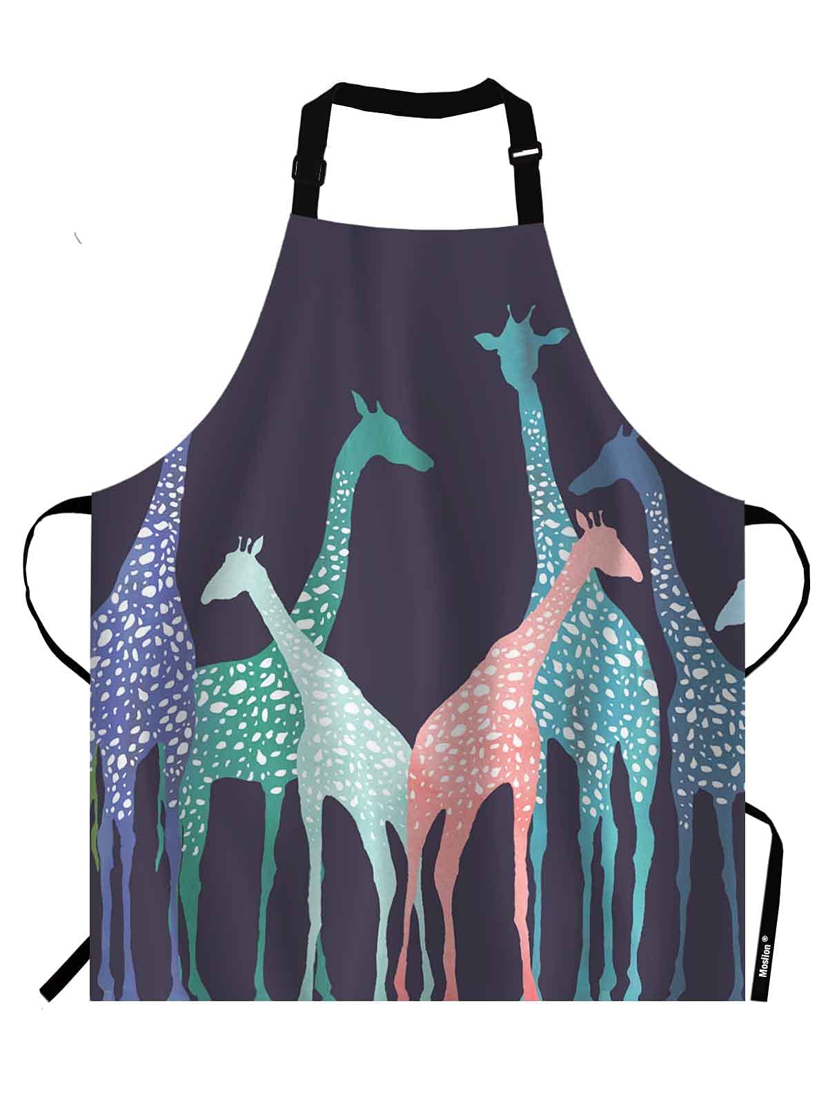 Moslion Colorful Giraffe Apron,Art Giraffe Group on Dark Blue Background Apron,Adjustable Neck Bib for Men Women,Suitable for Kitchen Cooking Waitress Chef