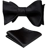 HISDERN Bow Ties for Men Solid Color Self Tie Bow Tie Pocket Square Set Classic Formal Satin Bowties for Tuxedo Wedding Party