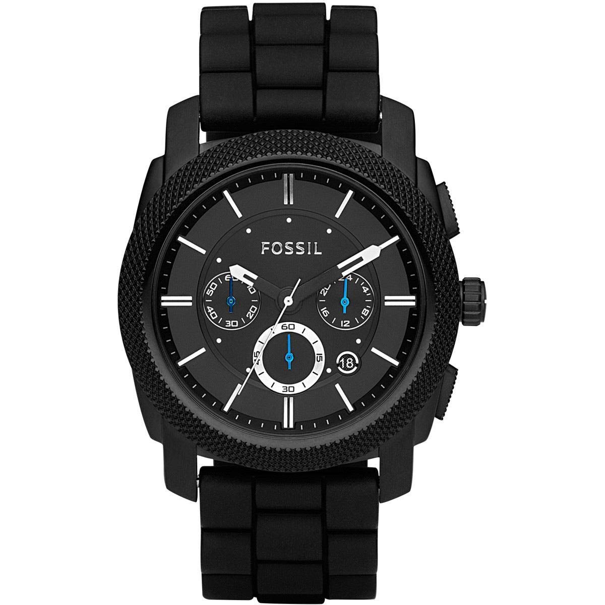 Fossil Watch for Men Machine, Quartz Chronograph Movement, 45 mm Black Silicone Case with a Silicone Strap, FS4487IE