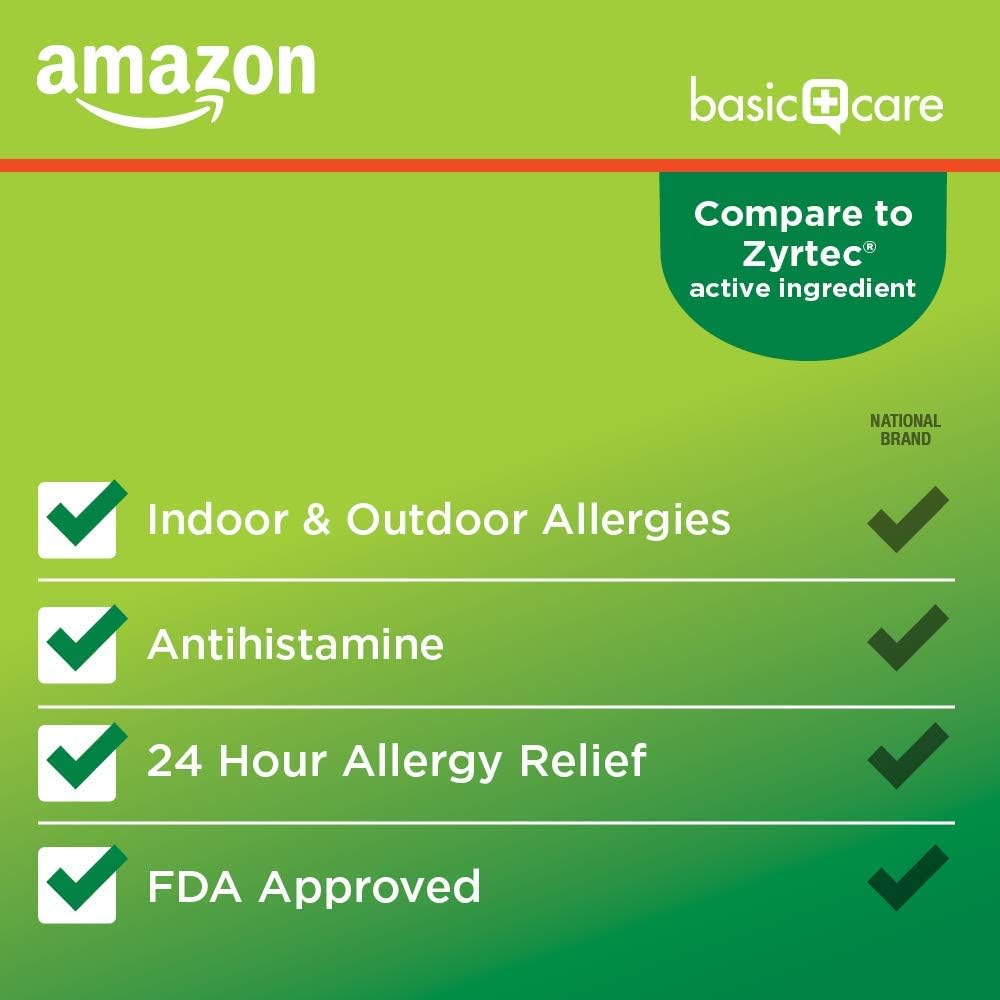 Basic Care All Day Allergy, Cetirizine Hydrochloride Tablets, 10 mg, Antihistamine, 300 Count: Health & Personal Care