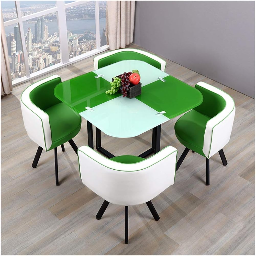 Amazon Com Negotiating Table And Chair Combination Glass Dining Table Round Table Small Square Table 90cm In Diameter Cafe Tea Shop 1 Table 4 Chairs Reception Room Hotel Reception Area Lounge Casual And Simple