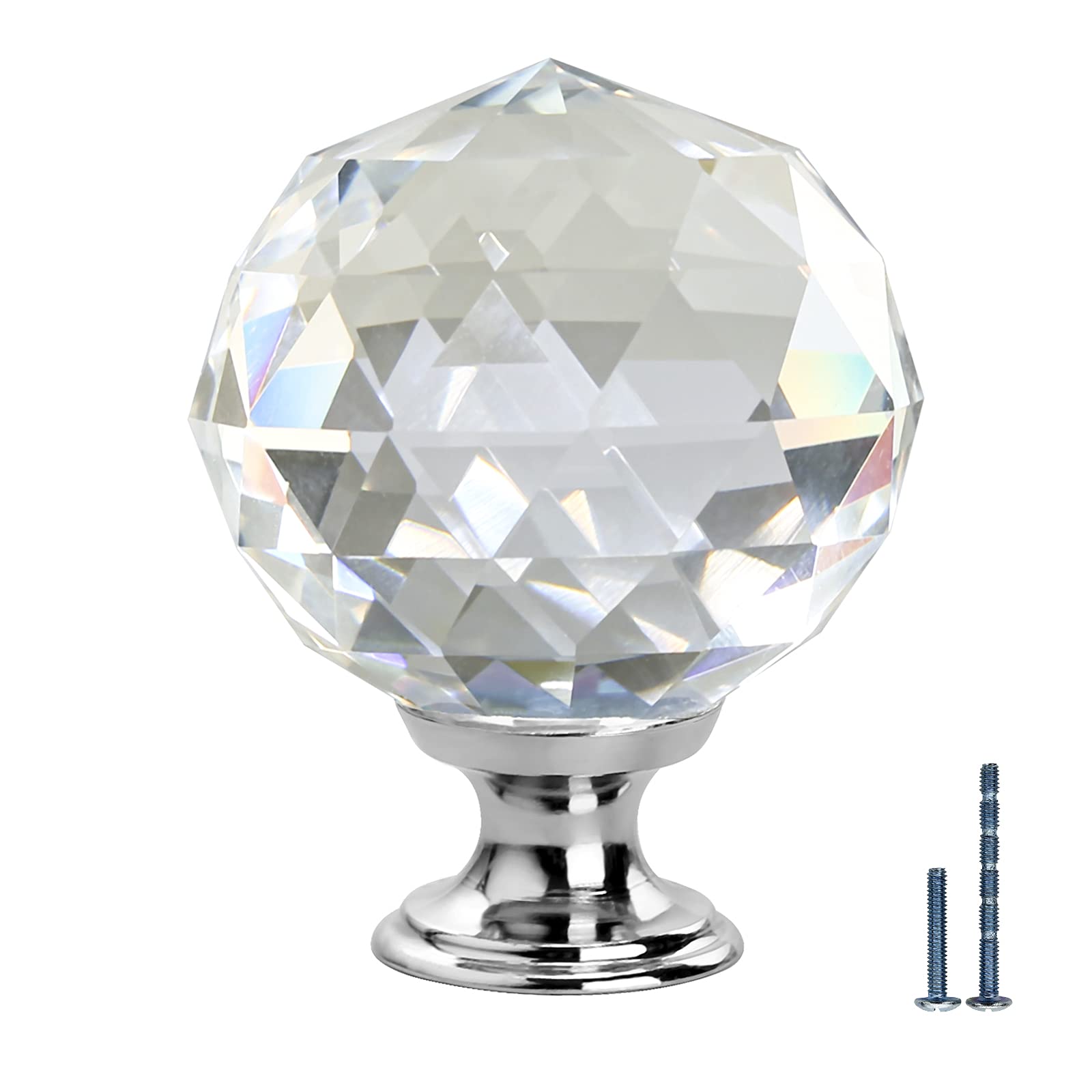 FURNIWARE 12PCS 40mm Round Clear Crystal Glass Cabinet Knobs, Cupboard Door Drawer Pull Handle with Screws for Home Kitchen Office Cabinet Drawer Decorating