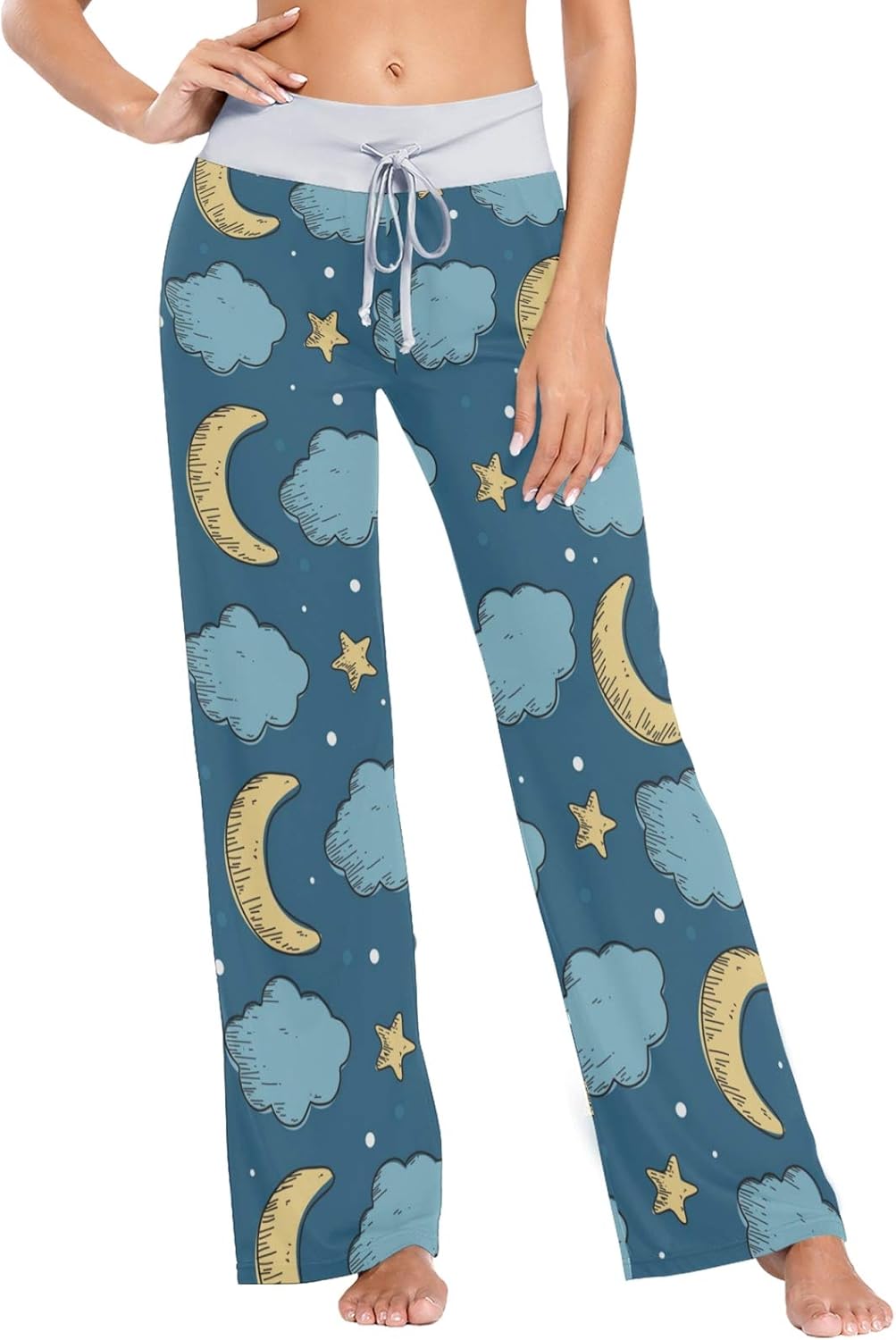 Women's Wide Leg Pajama Pants Casual Comfy Drawstring Sleep Trousers XS