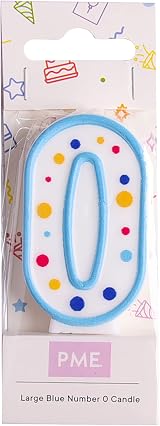 PME Blue Number 0 Candle 63 mm with Polka Pots Cake Topper view 2