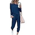 PRETTYGARDEN Women's Fall 2 Piece Lounge Outfit Long Sleeve Crewneck Pullover Tops High Waisted Pants Set Tracksuit