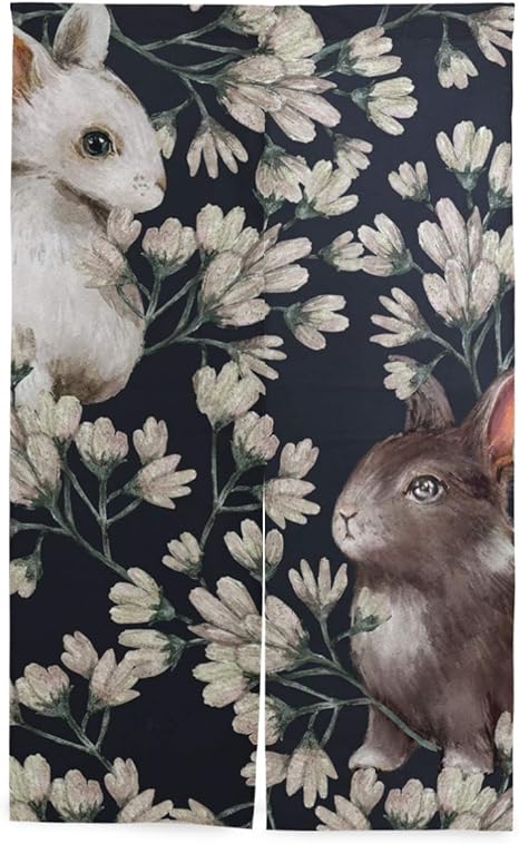 Amazon のれん 目隠し うさぎ 復古 かわいい 遮光 真ん中 カーテン 廊下 間仕切り レストラン 居酒屋 キッチン 入り口 洗面所 リビング 突っ張り棒付き 簡単 暖簾 のれん オンライン通販