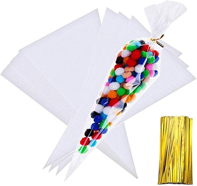Muxitrade 100 Cono Trasparente Cellophane Con Legame Bustine Porta Confetti Spuntini Caramelle Sacchetti Bomboniere Coni Portariso Confettata Per Festa Natale Matrimonio Compleanno Battesimo Amazon It Casa E Cucina