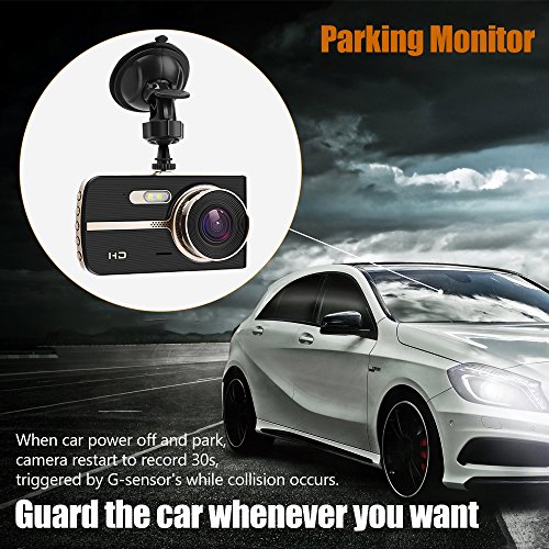 Dual Dash Cam, 4.0 HD IPS Screen, DONGKER FHD 1080P Front Cam + VGA Rear Cam, 290 Wide Angle Motion detector Dash Cam with Sony CMOS chip, HDR, G-Sensor, Parking Monitor, Night Vision