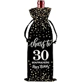 30th Birthday Wine Bag, 30th Birthday Gifts for Women Men, 30 Year Old Birthday Gift Party Supplies, Thirty Birthday Gift Idea Wine Bag for Her Girl Friend Sister (Black-30th, 13.5 x 5.5Inches)