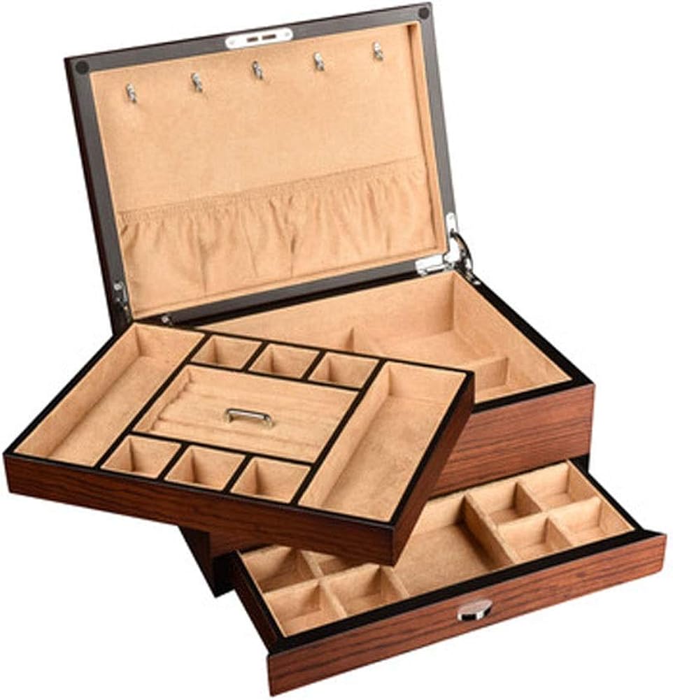 Retro joyería de madera sólida caja de tres niveles de gran capacidad