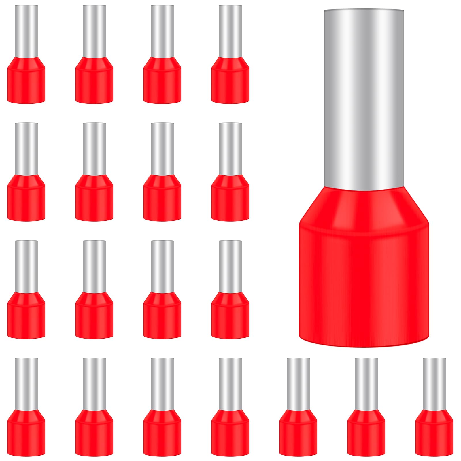 Hanibos Insulated Bootlace Ferrule Wire Terminals - 100Pcs, 10.0mm², Red Cord Pin Ends, E10-12