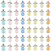 SUPERFINDINGS 8 Colors 48Pcs Angel Wing Charms Acrylic Guardian Angel Pendants Bulk Fairy Wing Beaded Dangle Charms with Alloy Findings for Necklace Bracelet Earring Making