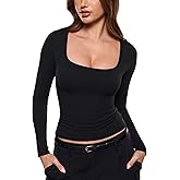 INLYRIC Women''s Airsoft Single Layer Long Sleeve T-Shirts Square Neck Basic Tees Slim Fitted Going Out Tops Trendy'