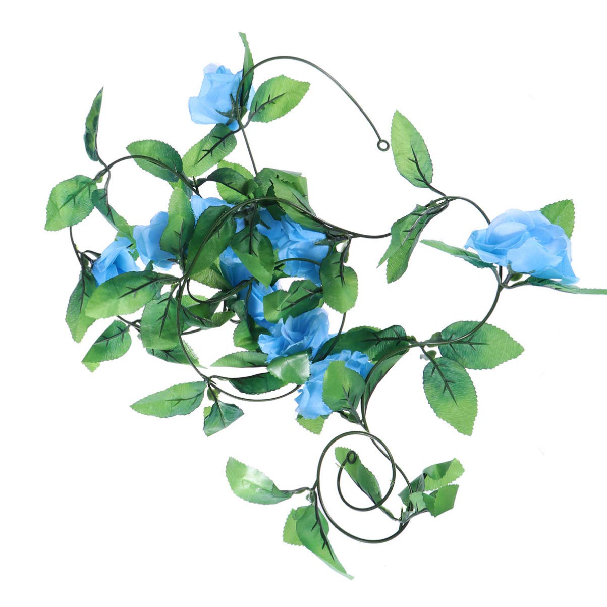 VOSAREA 2.4M Artificial Rose Vine Silk Flower Garland Fake Roses Flowers Plants for Wedding Home Office Party Garden Decor Sky-blue