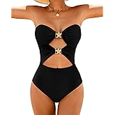 XUNYU One Piece Swimsuit for Women Tummy Control Strapless Bathing Suit Halter High Waisted Swim Suits Monokini Swimwear