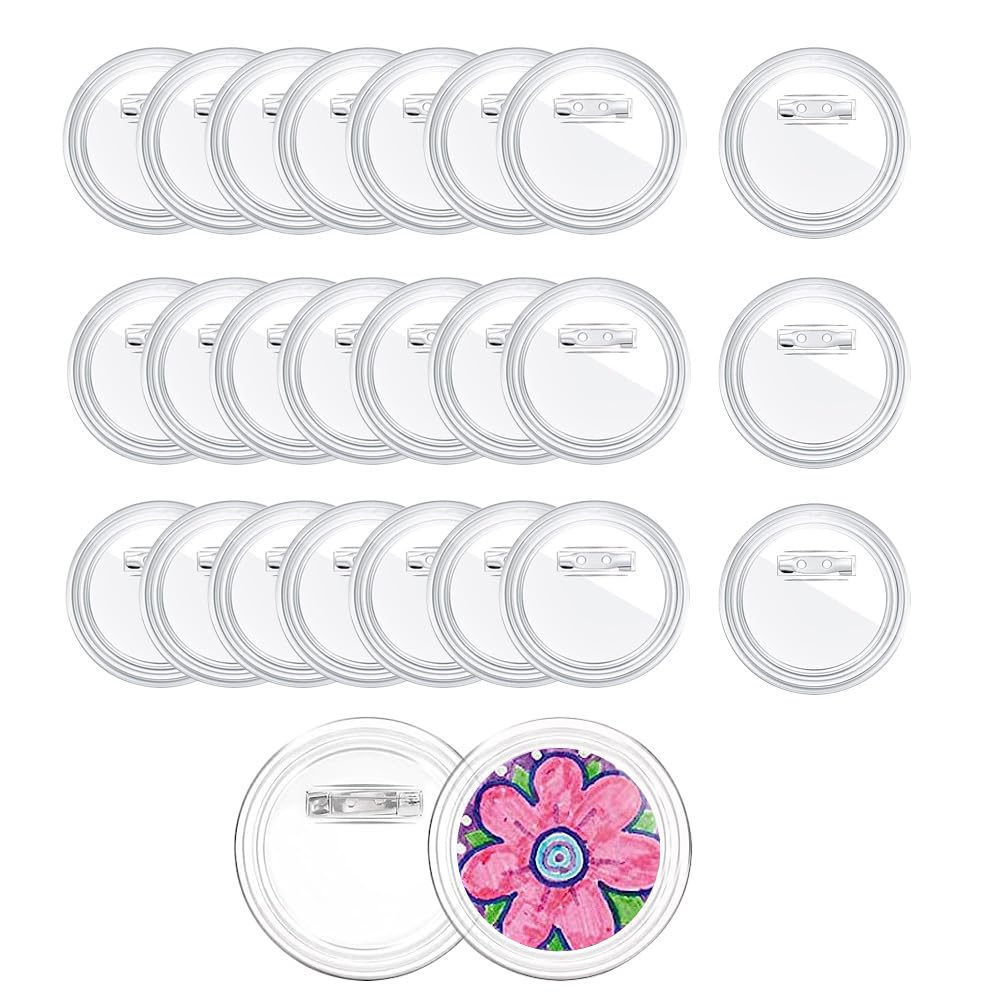 Photo 1 of 3 Inch Acrylic Button Pins - Clear Plastic Badges with Pin Backs (25 Pack) for DIY Crafts