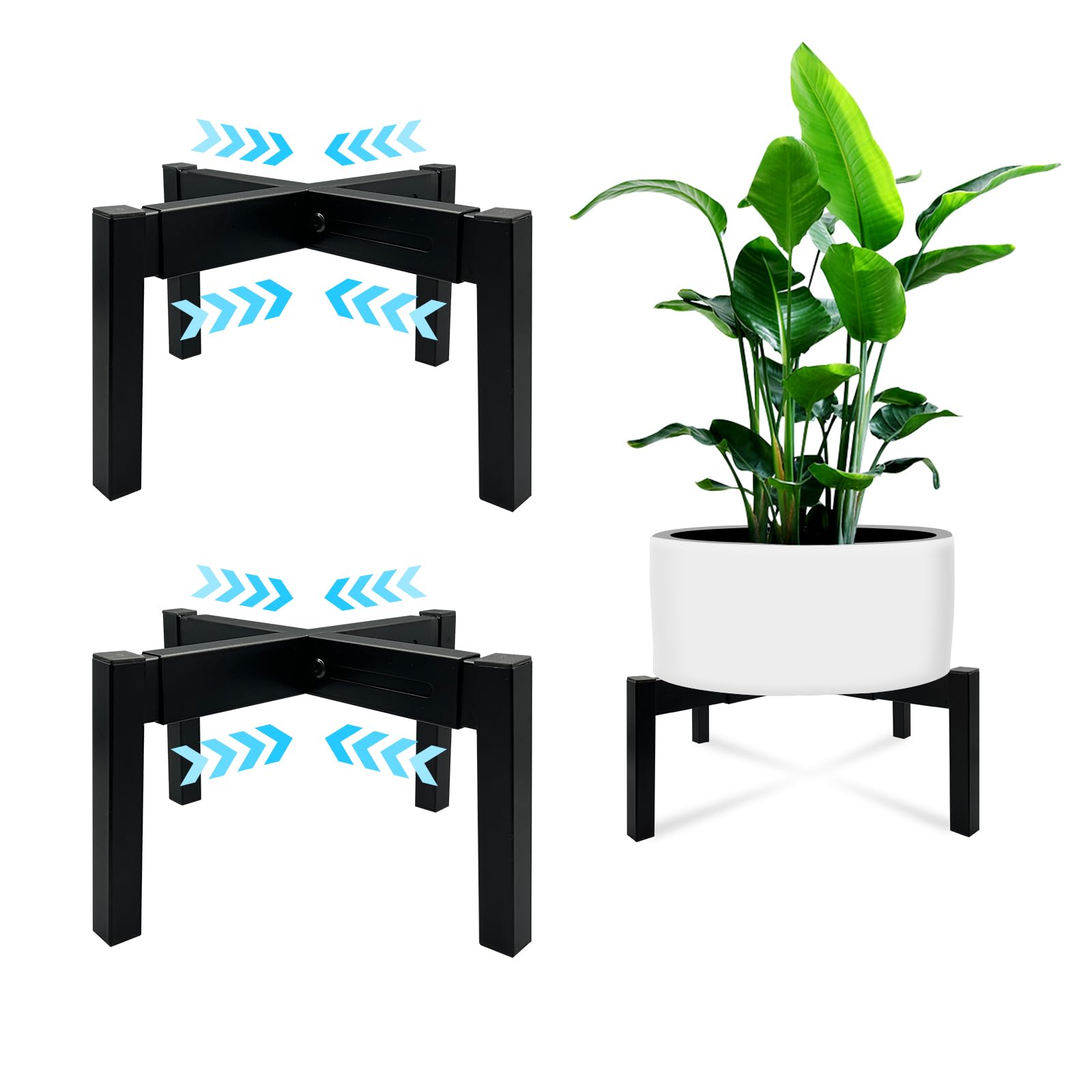 DDPow 2 Pcs Heavy Duty Adjustable Metal Plant Stand for 10"-16" Plant Pot – Indoor & Outdoor (Black 2 Pack) Image