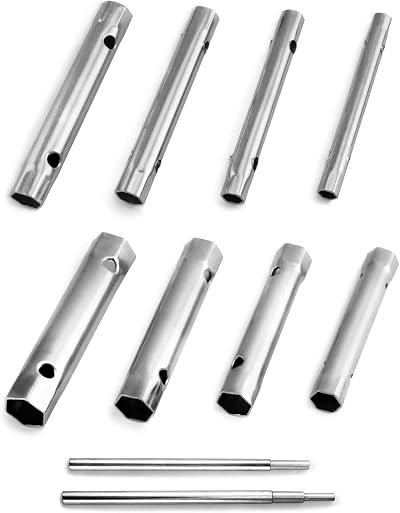 QWORK Box Spanner Set Tubular Spanners 6 7-20 22 mm 10 Pcs with 2 Tommy Bars