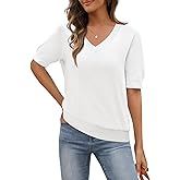 MEROKEETY Women's Short Sleeve Sweater Summer Business Casual Tops V Neck Lightweight Knit Work Shirts 2026