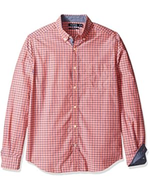 Men's Long Sleeve Classic Fit Color Ground Plaid Button Down Shirt