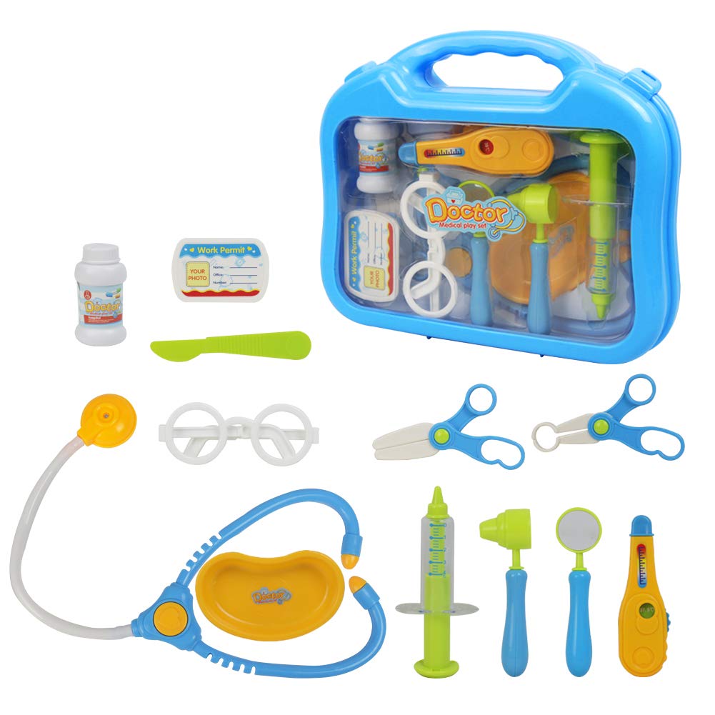 Valigetta Dottore Giocattolo con Accessori del Dottore Gioco di Ruolo per i Bambini 3 Anni, Blu