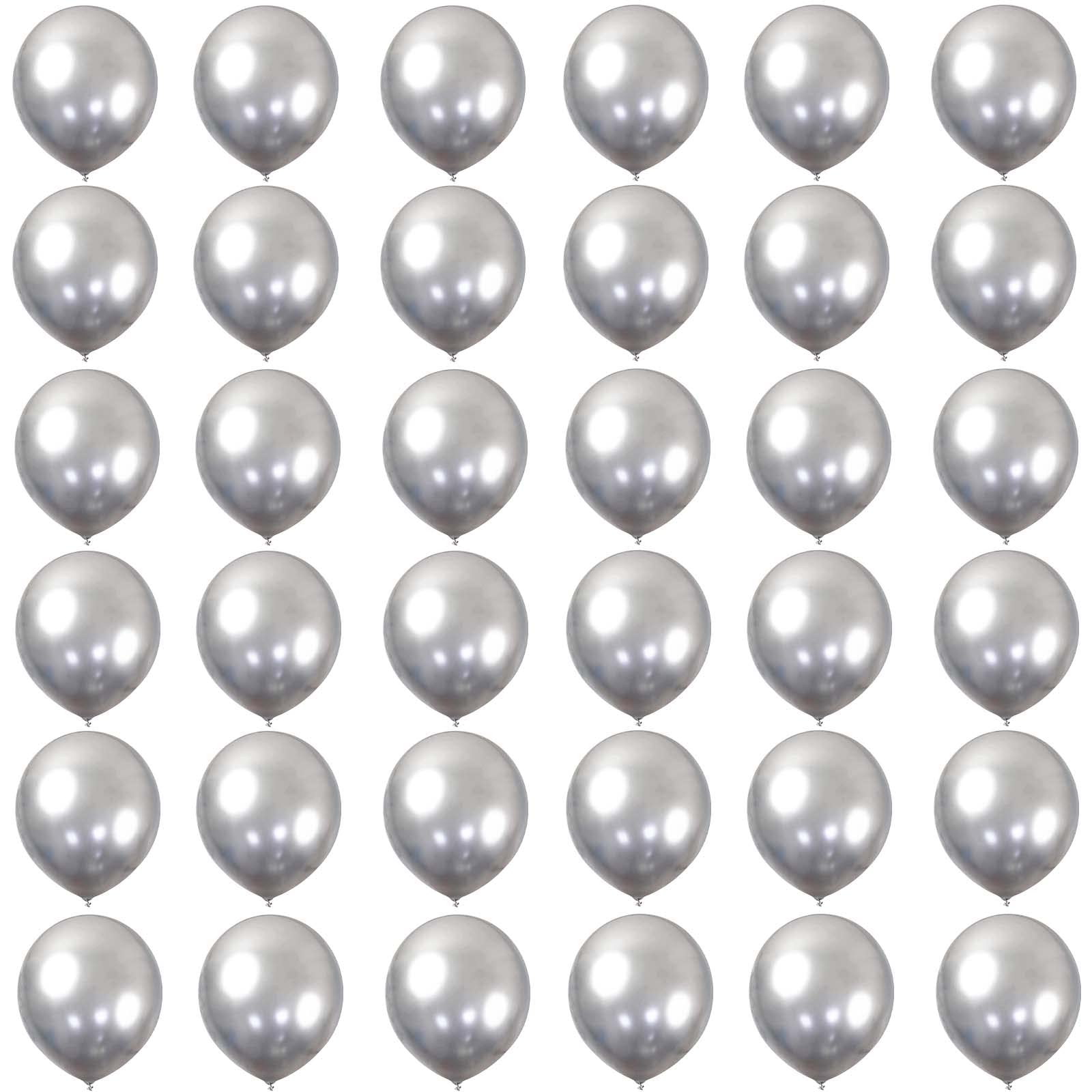 Silver Chrome Balloons,Metallic Silver Balloons 12 inch,36Pcs Thick Natural Latex Balloon Shiny Birthday Party Helium Decorations for Baby Showers,Engagement Wedding,Graduation Party