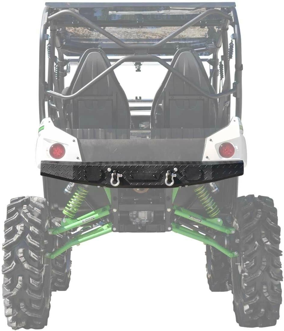 SuperATV Heavy Duty Diamond Plate Rear Bumper with Winch Mount for
