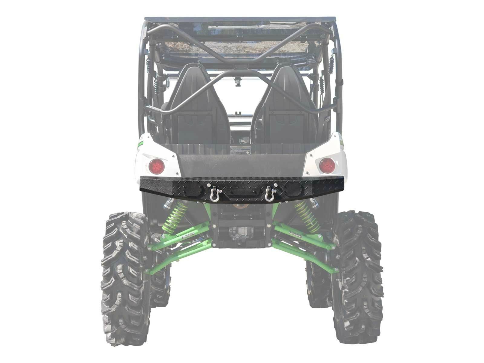 SuperATV Heavy Duty Diamond Plate Rear Bumper with Winch Mount for