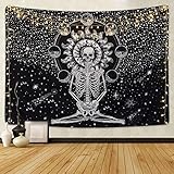 Sevenstars Skull Tapestry Meditation Skeleton Tapestry Chakra Tapestry Starry Tapestry Black and White Stars Tapestry for Room