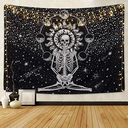 Sevenstars Skull Tapestry Meditation Skeleton Tapestry Chakra Tapestry Starry Tapestry Black and White Stars Tapestry for Room