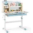 Costzon Kids Study Desk, Height Adjustable Children School Desk with Storage, Tilt Desktop, Pen Holder & Scale Ruler, Student Computer Desk Writing Table for Home School Use, Desk for Kids (Blue)