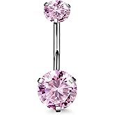 REVOLIA 14G G23 Solid Titanium Belly Button Rings for Women Round CZ Hypoallergenic Belly Rings for sensitive skin Belly Rings Barbell Navel Rings Belly Piercing Jewelry 6-16MM PK-16