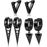 YZstyle Men's Women Punk Stainless Steel Kpop Triangle Shape Design Huggie Hoop Earrings set，Thanksgiving New Year Wedding Gift